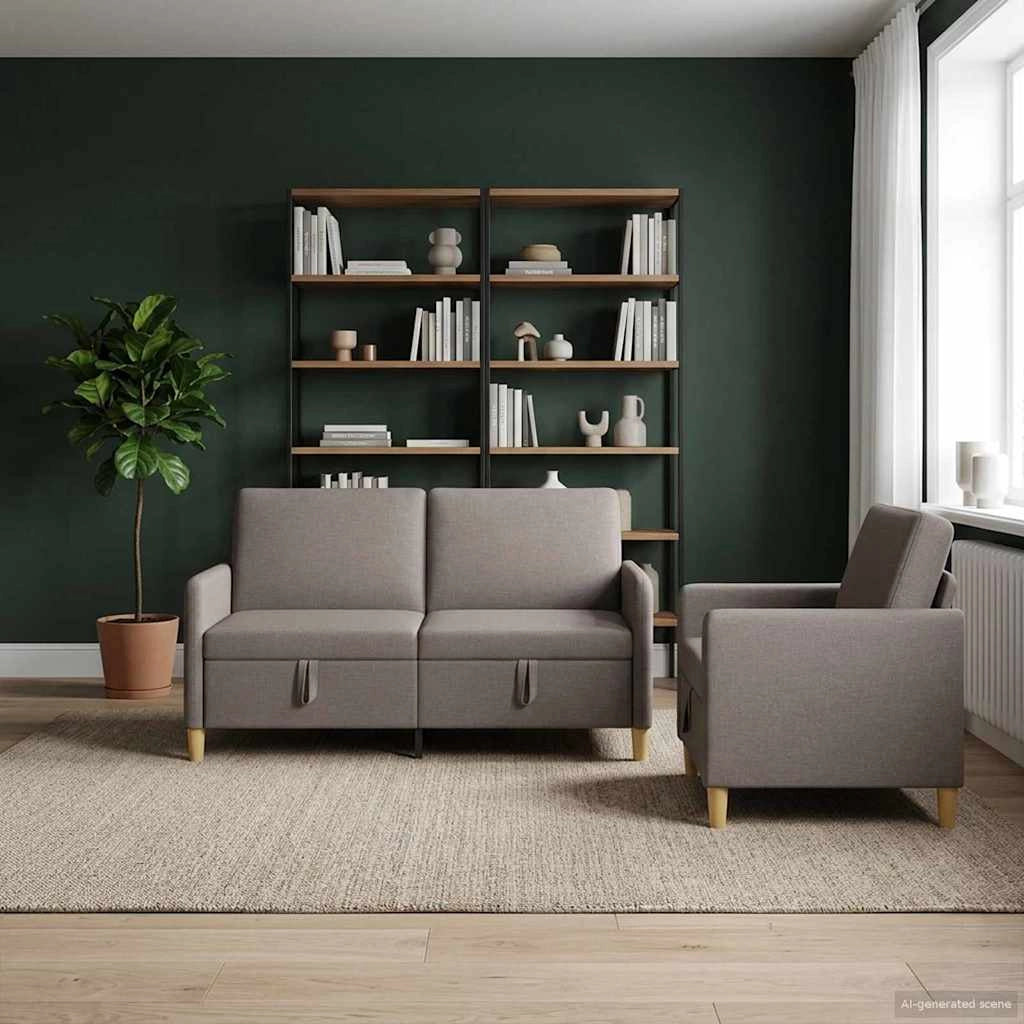 Set di Divani con Storage 2 pz Tortora Poliestere 3429182