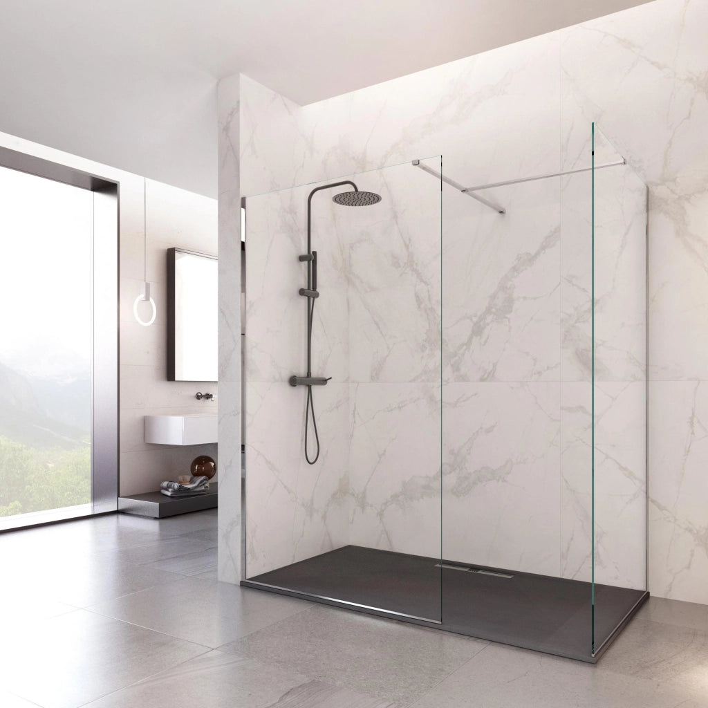 Box Doccia Parete Walk-In 110x120 cm 2 Lati in Cristallo Trasparente 8 mm H195 Bonussi Ambre