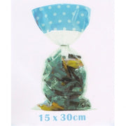 Trade Shop - 12 Sacchetti Bustine Azzurro Pois 15x30 Cm Confetti Confettata Caramelle Festa -