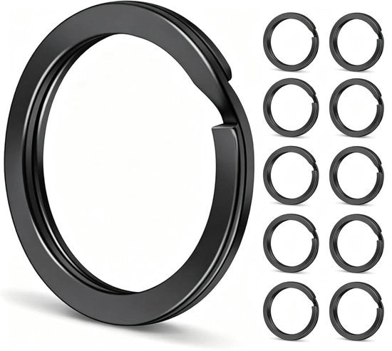 Organizzatore per chiavi 10 pezzi - Anello di chiusura in acciaio inossidabile - Anelli di chiusura neri - Organizzazione per chiavi dell'auto - 25 mm