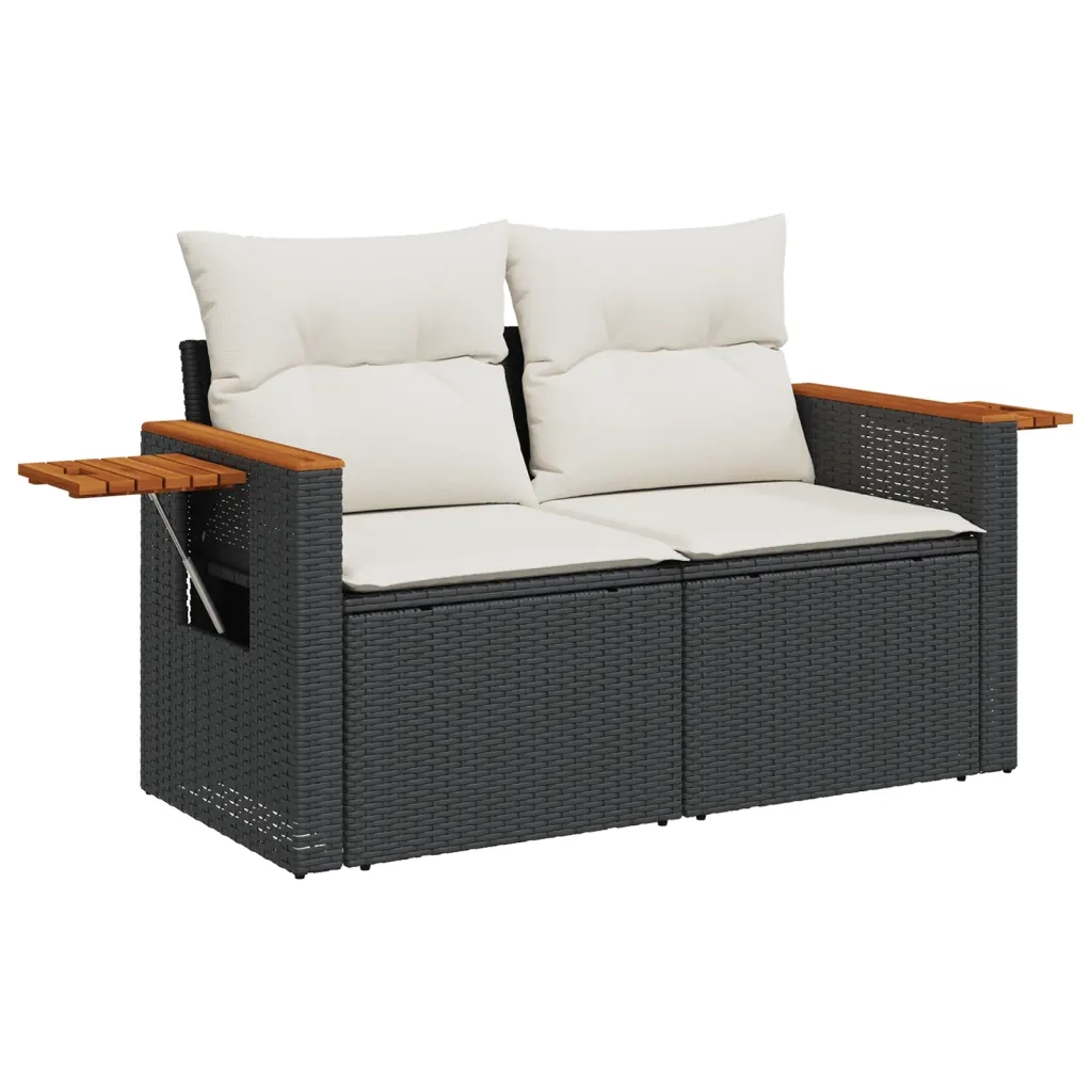 Set Divano da Giardino 6 pz con Cuscini Nero in Polyrattan 3226805
