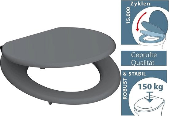 Bracciale per WC con meccanismo di chiusura softclose in legno - SPIRIT GREY, colore grigio, carico massimo 150 kg