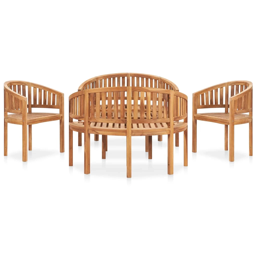 Mobili da giardino mobili da esterno Set di mobili da 5 pezzi in legno massello di teak a forma di banana 02_0016580
