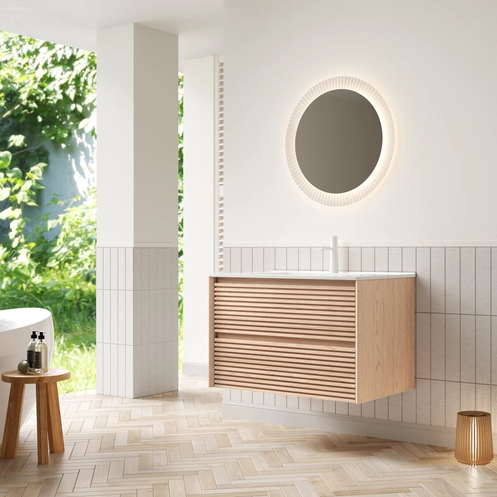 Mobile Bagno con Lavabo ¨C MINIMAL ¨C Multistrato, 2 Cassetti, Rovere Noce, 81 cm