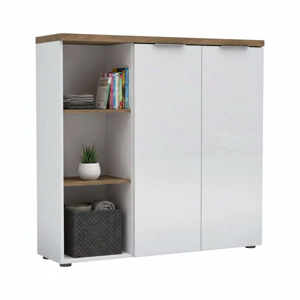 Belsito, Armadio Multiuso 2 Ante 4 Ripiani Made in Italy, 120x115h cm Bianco Lucido
