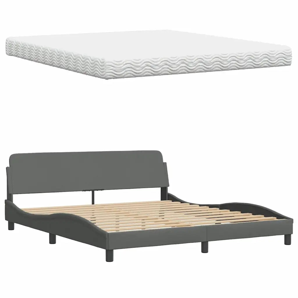 Letto con Materasso Hanko Grigio Scuro 180x200 cm Tessuto 3310546