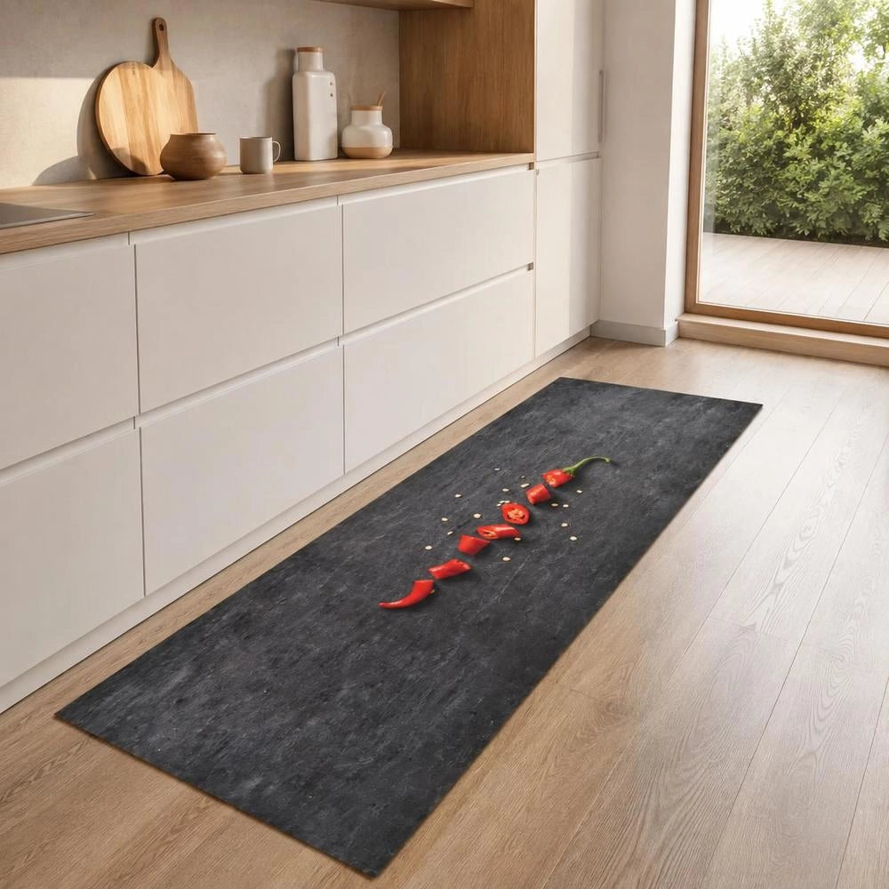 Washable Kitchen Floor Mat, Pepper Design, 60x180 Cm