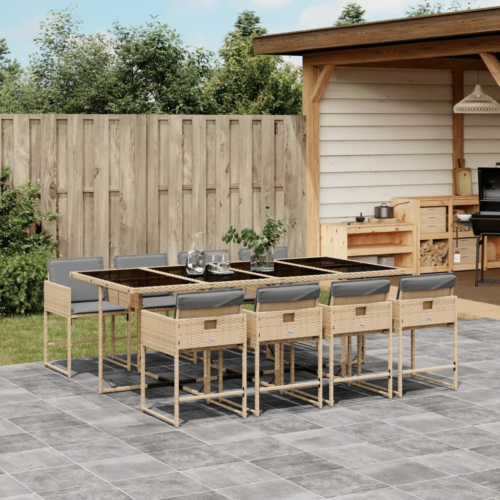 Set Pranzo da Giardino 9 pz con Cuscini Beige Misto Polyrattan