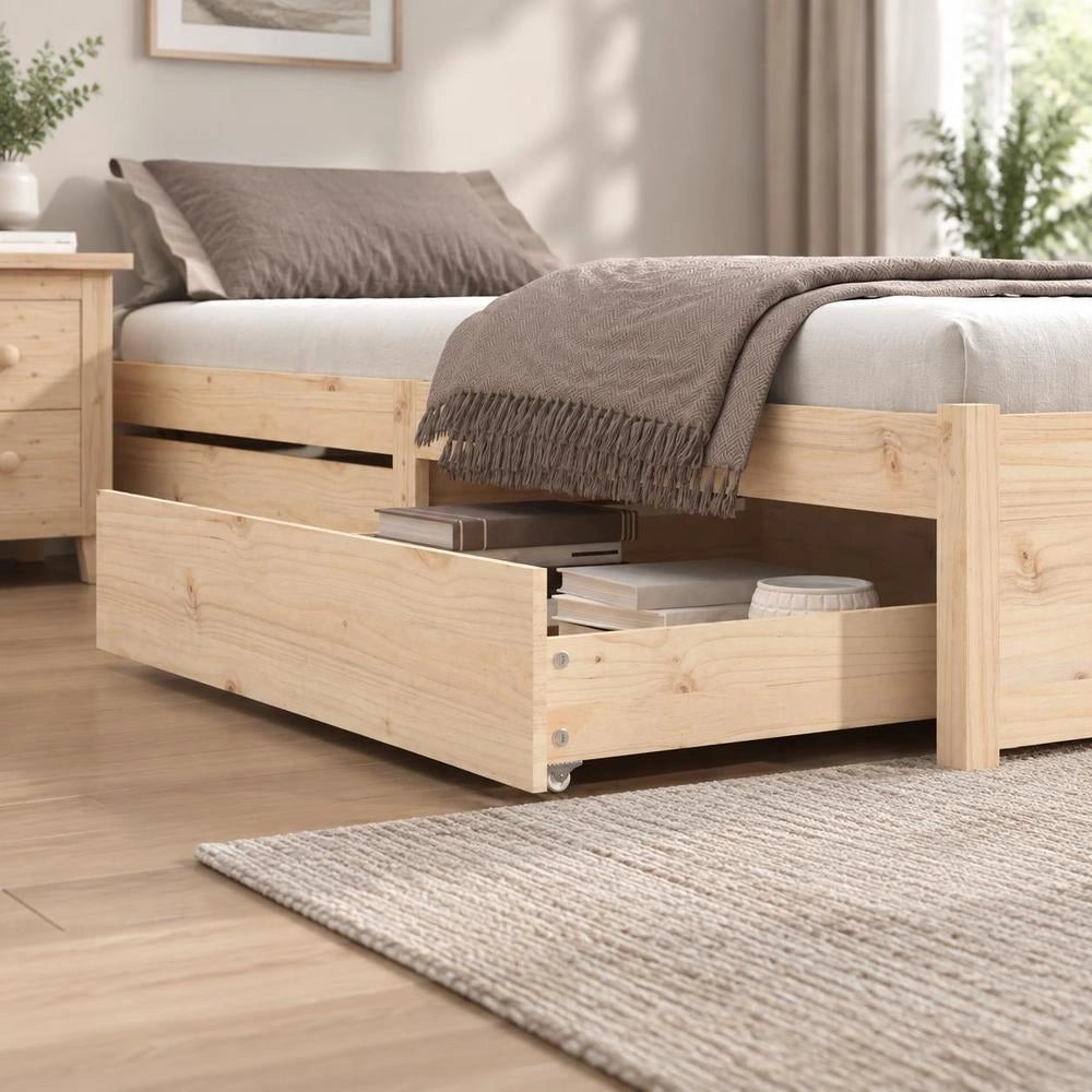 Bed Drawers, 2 Pieces, Solid Pine Wood