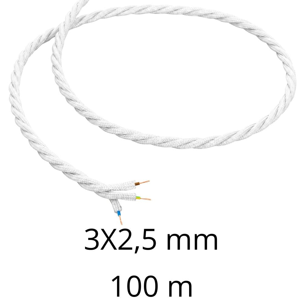 Cavo elettrico intrecciato bianco per impianti a vista *** lunghezza metri 100, sezione conduttore 3x2,5mmq, confezio...