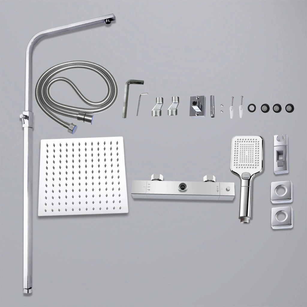 Colonna doccia con miscelatore termostatico, saliscendi doccia quadrato regolabile 73-115cm, cromo