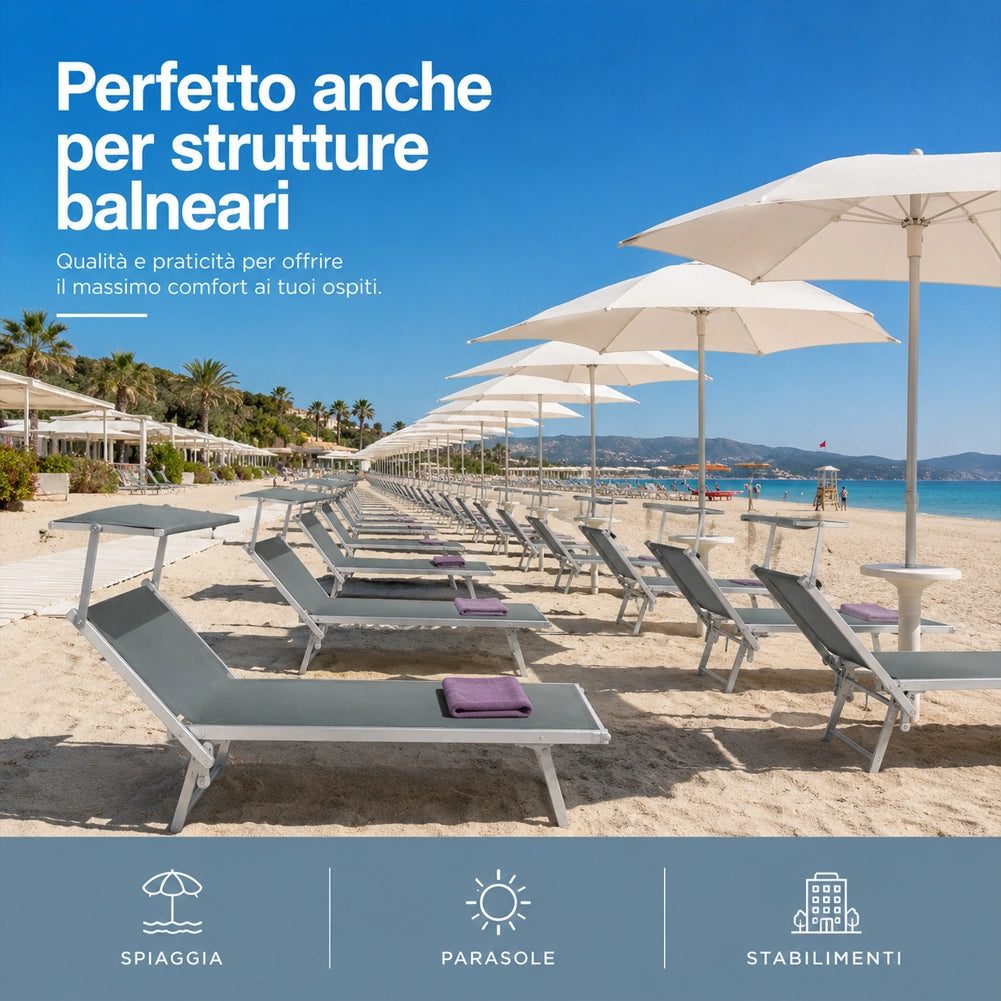 Lettino Prendisole Pieghevole Grigio da Mare Spiaggia Sdraio con Tettuccio