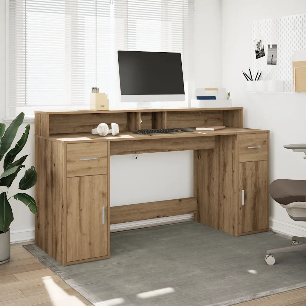 Scrivania con Luci LED Rovere 160x55x91 cm in Legno Multistrato 3309437