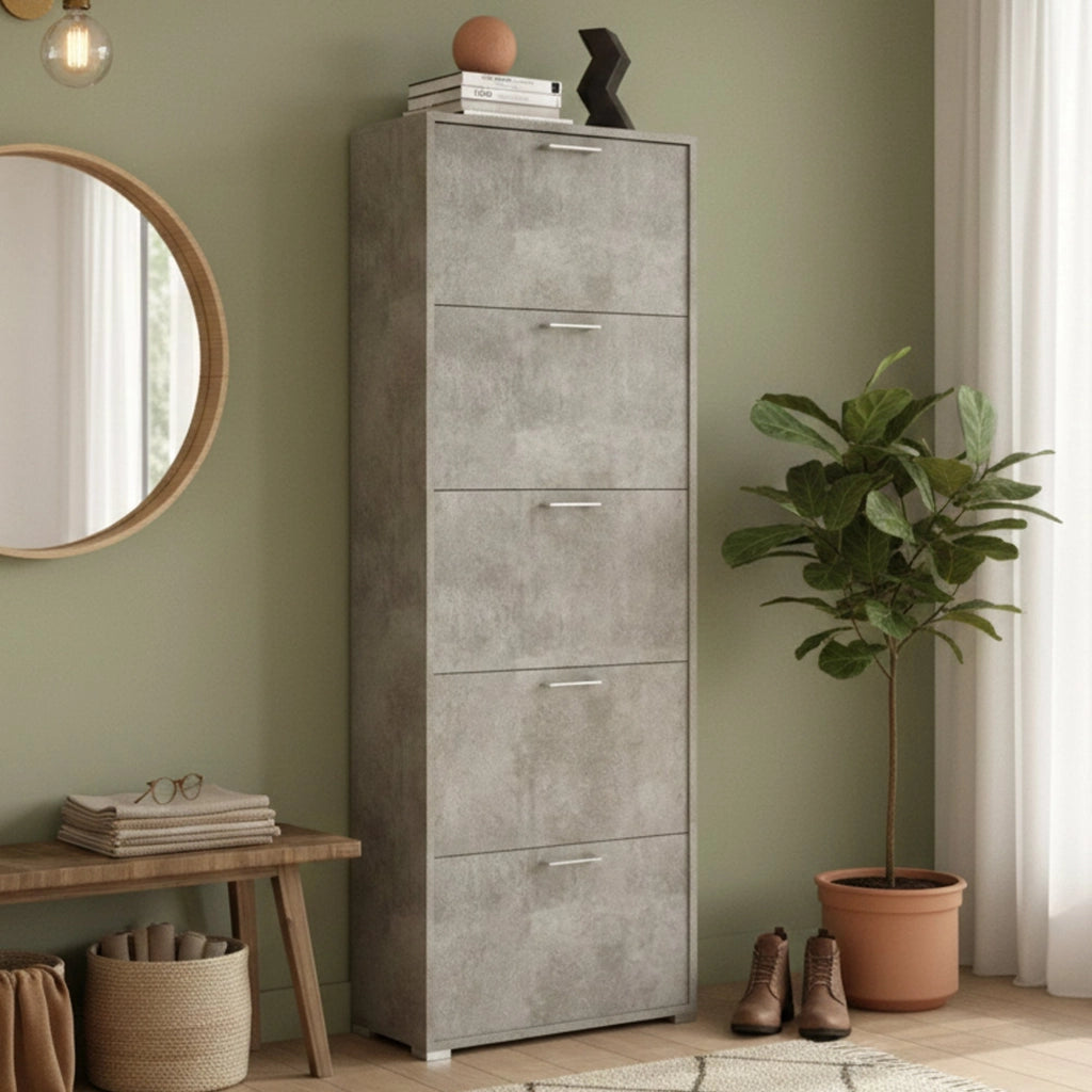 Mobile Portascarpe Anina, Scarpiera 30 Paia Made in Italy, 67x28x183h cm Grigio Cemento