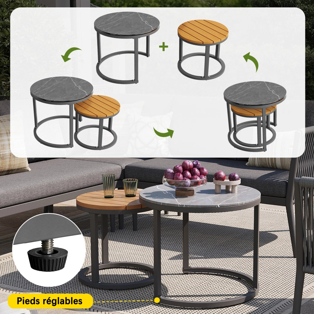 Mobili da Giardino con 2 Divani; 1 Poltrona; 1 Divano Angolare e 2 Tavoli; Metallo e Olefin; Grigio