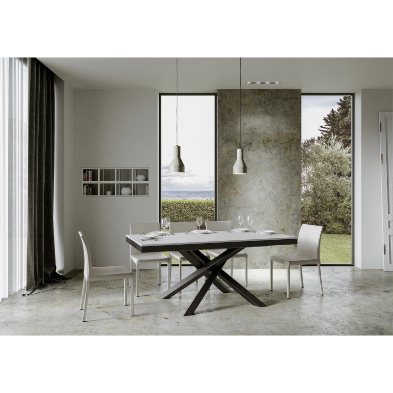Tavolo allungabile 90x160/420 cm Volantis Evolution telaio Antracite - Bianco Frassino