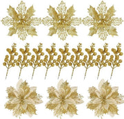 Set di decorazioni natalizie da assemblaggio - 24 pezzi - stella natalizia luccicante - fiori artificiali e mirtilli - decorazioni per albero di Natale - slitta - corona - DIY Craft