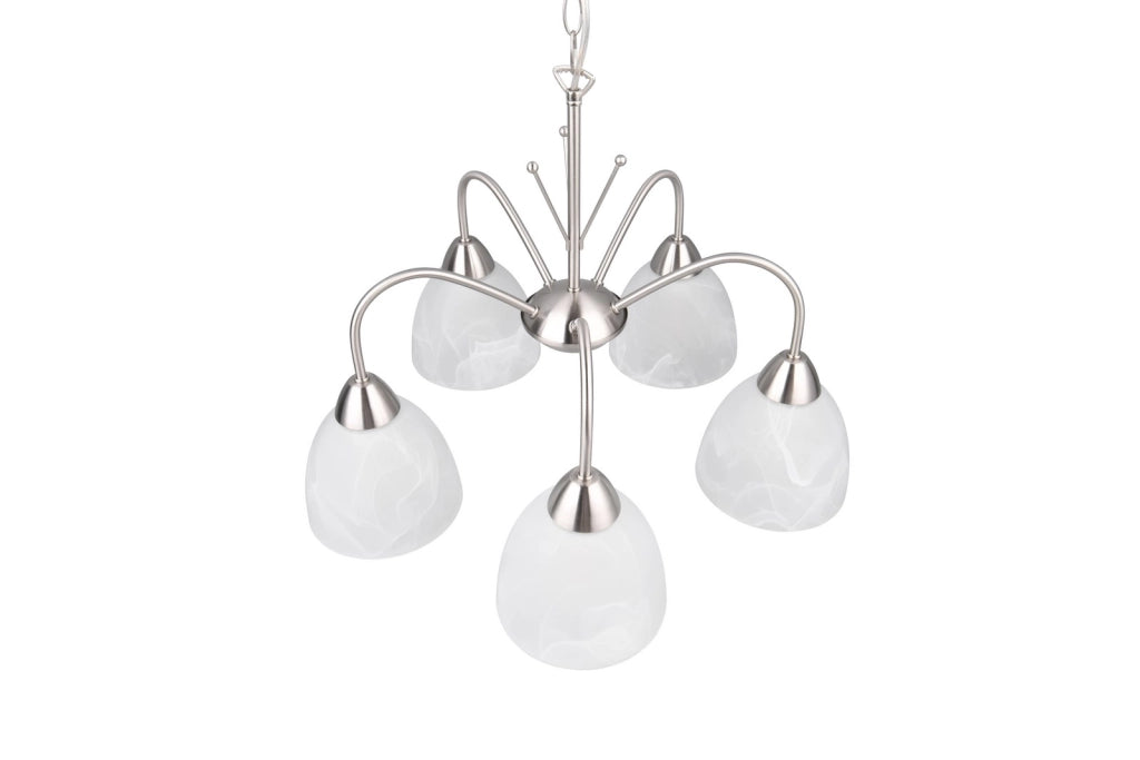 Lampadario DOBBY RL 5 luci E27 vetro alabastro argento
