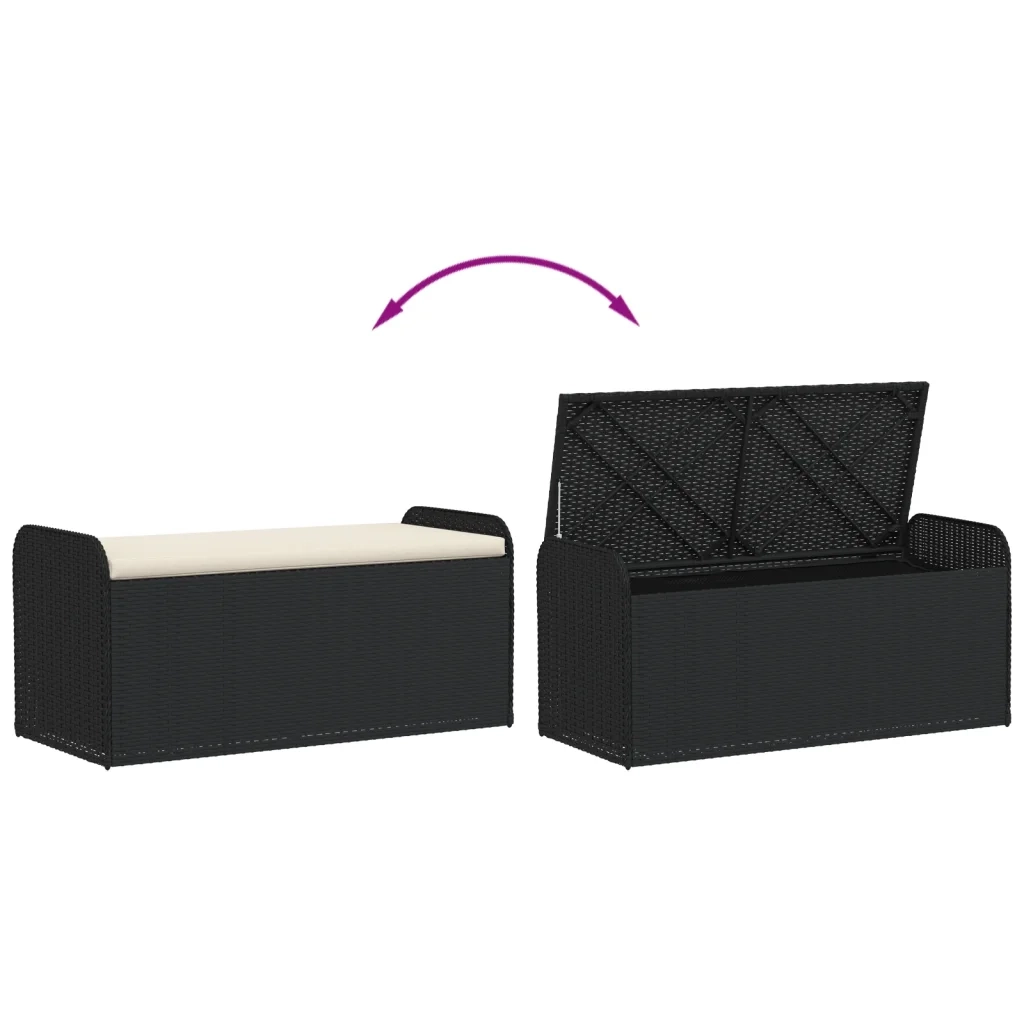 Cassapanca con Cuscino-Baule-Panca con ContenitoreNera 115x51x52 cm in Polyrattan
