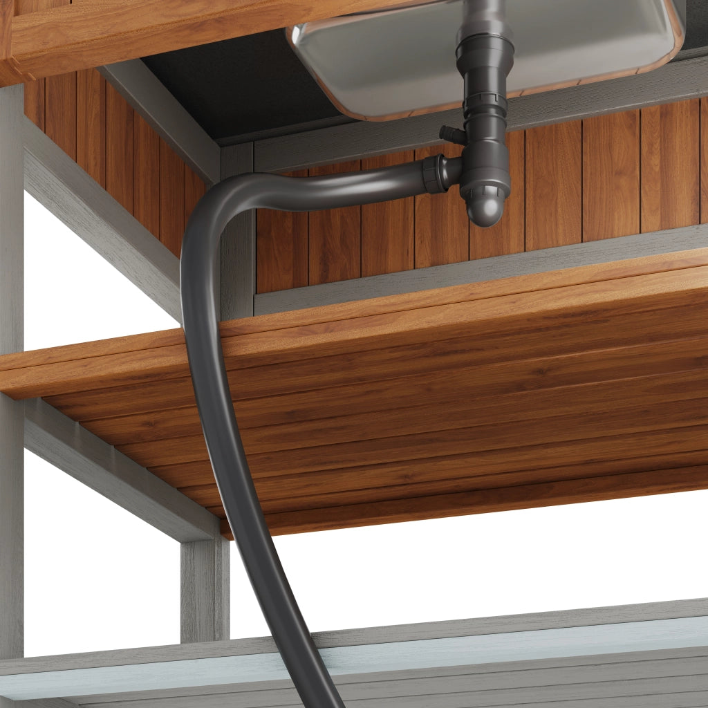 Mobile contenitore da esterno con lavello; rubinetto e 3 ganci per giardino; in legno massello; naturale; 80×51×148.5 cm