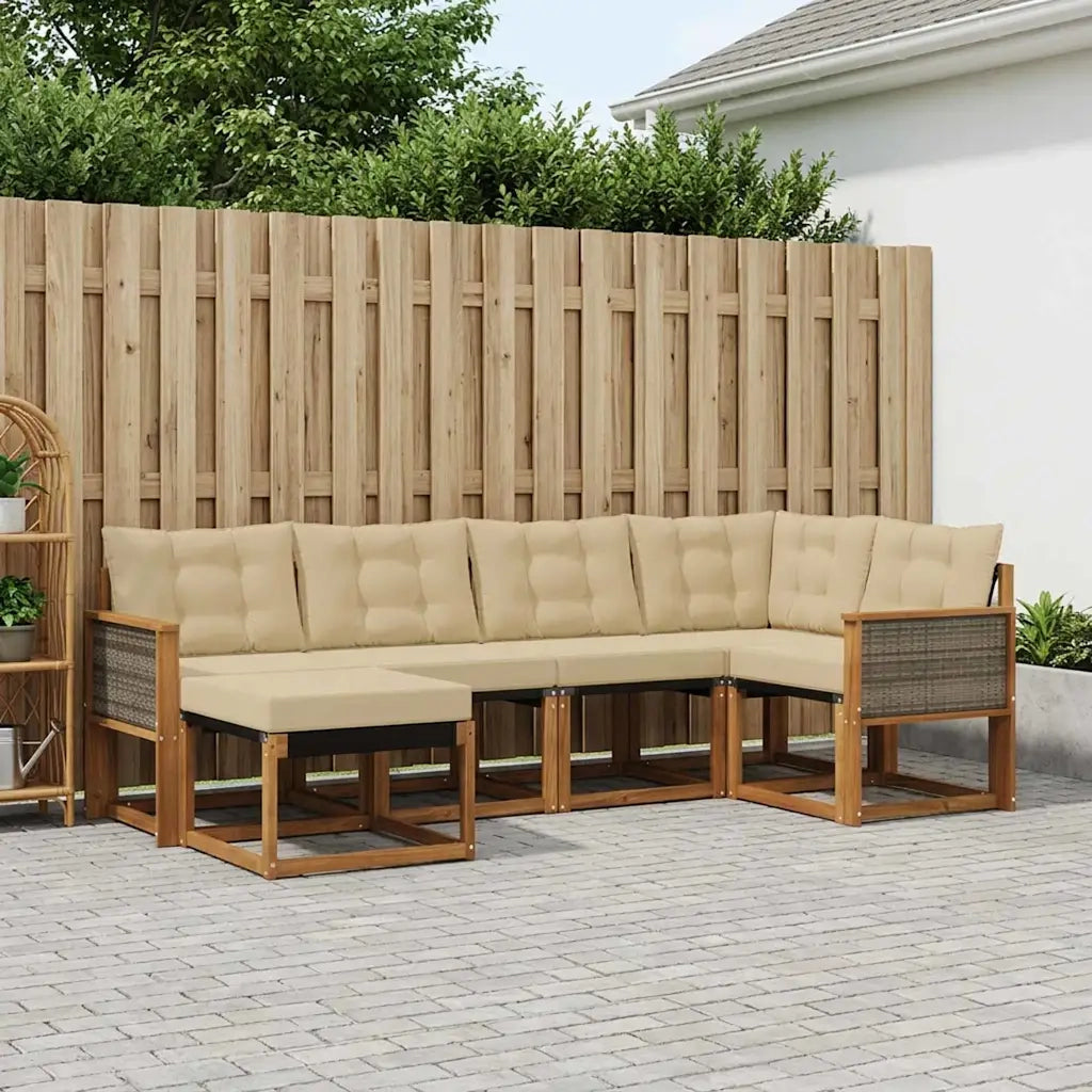 Set di divani da esterno con cuscino 6 pcs Naturale e Beige