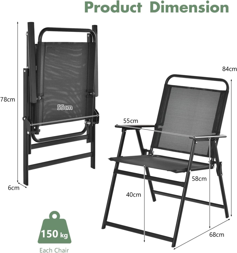 Set di 4 sedie pieghevoli da giardino portatili con schienale alto, sedie da balcone con piedini antiscivolo, sedie da campeggio portata fino a 150 kg, sedie da terrazza per giardino, patio