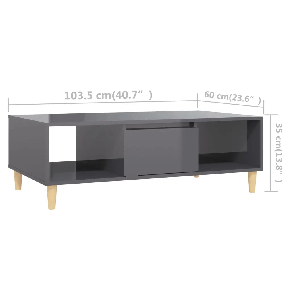 Tavolino Salotto Grigio Lucido 103,5x60x35cm Legno Multistrato 806021