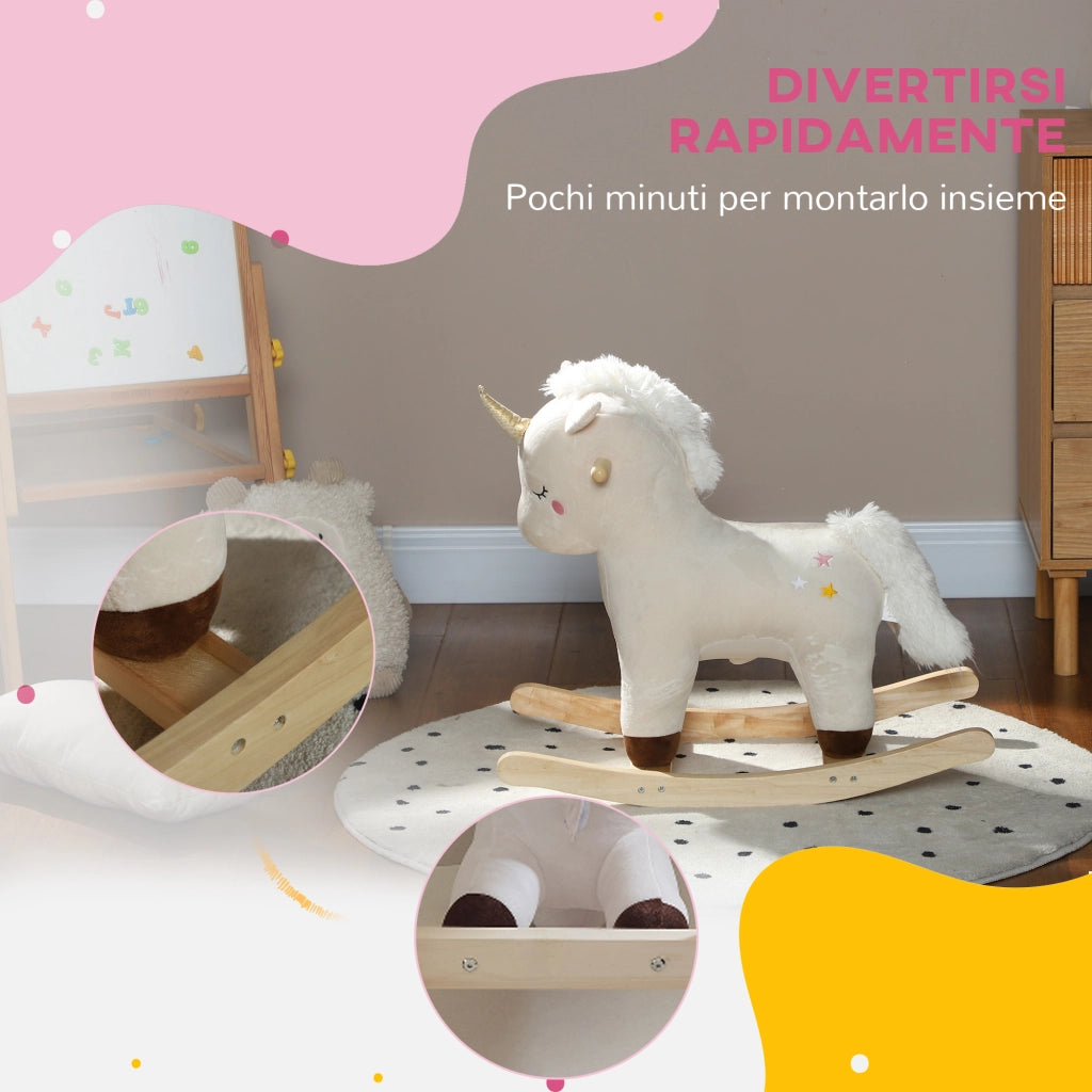 Cavallo a Dondolo Unicorno per Bambini con Suoni ¨C zephmum ¨C Bianco