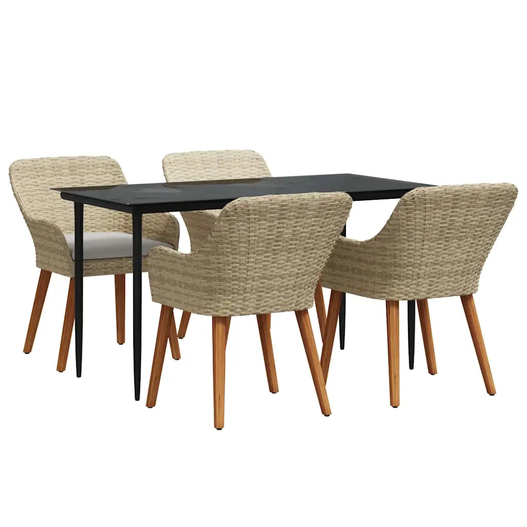 Set da Pranzo per Giardino con cuscino 5 pcs Beige polyrattan 3261693