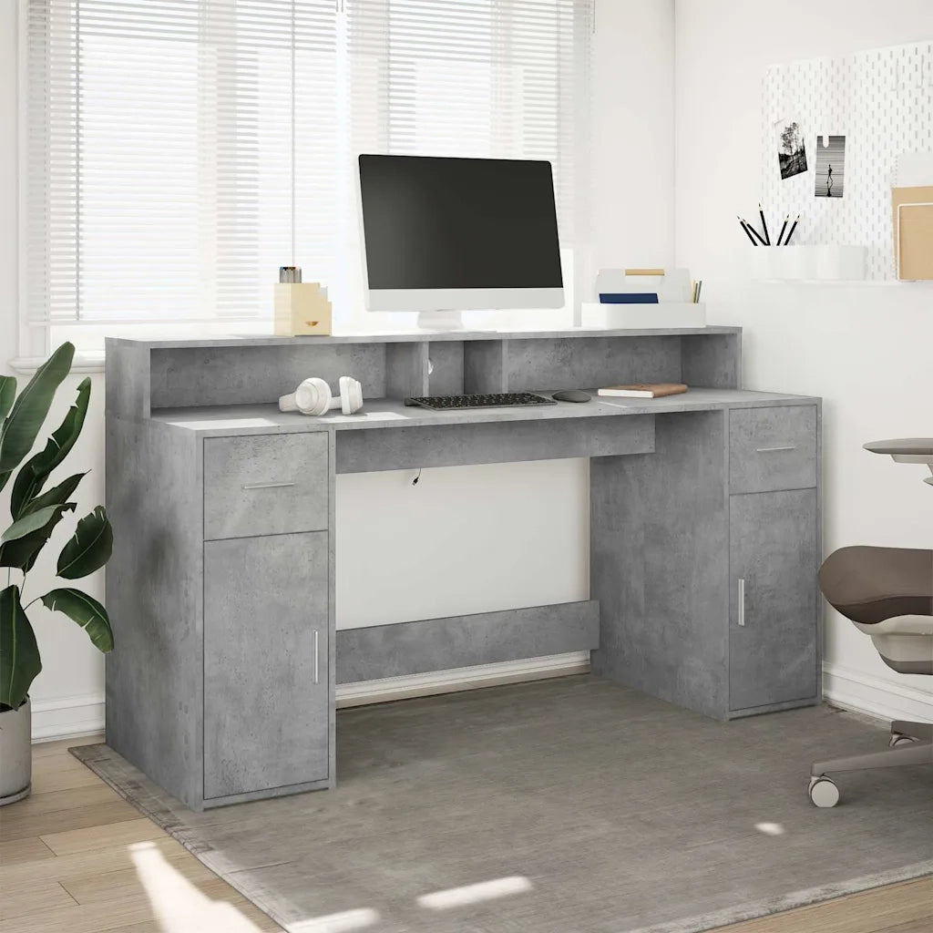 Scrivania con Luci LED Grigio Cemento 160x55x91 cm Multistrato 3309432