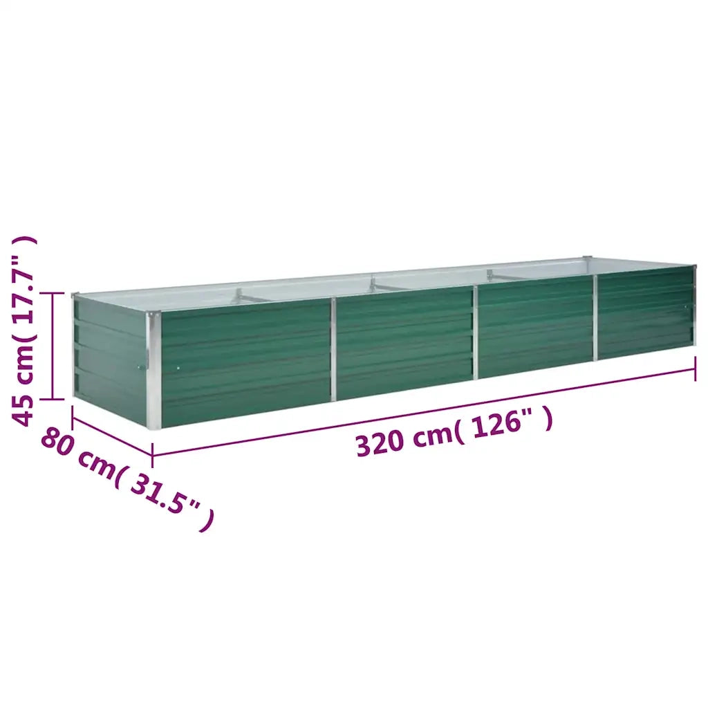 Letto Rialzato Giardino in Acciaio Zincato 320x80x45 cm Verde 44847