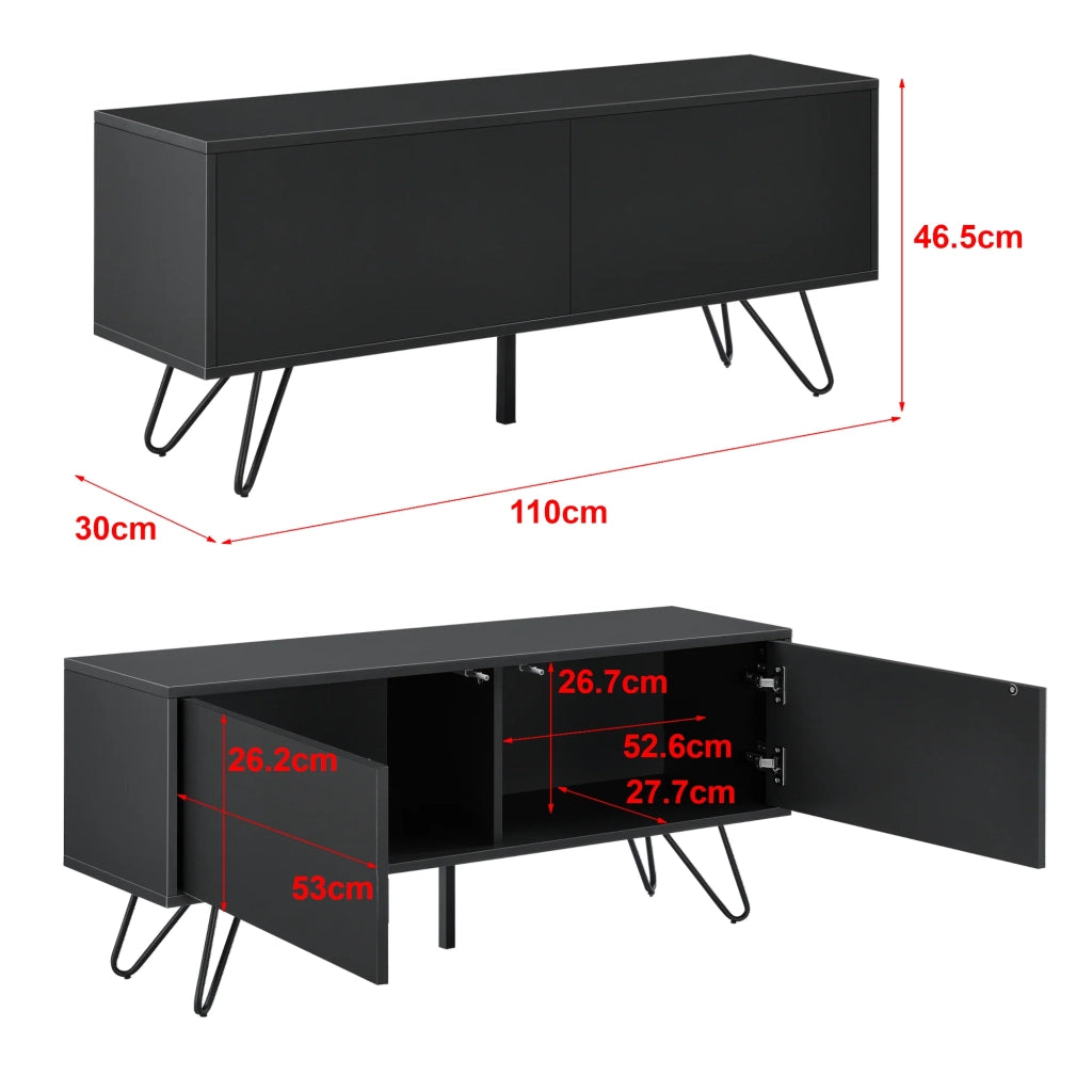 Elegante cassettiera pratico mobile contenitore con 2 ante 47 x 110 x 30 cm nero 03_0006823