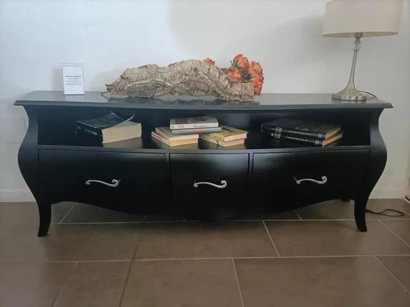 Mobile porta tv in legno laccato nero x soggiorno salotto  l176.p45.h62 (3268) - Mobili 2G