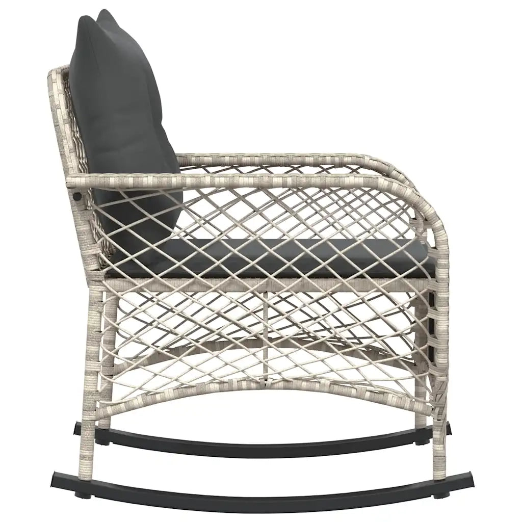 Sedia a Dondolo Giardino | Sedie da Esterno con Cuscini Polyrattan Grigio Chiaro