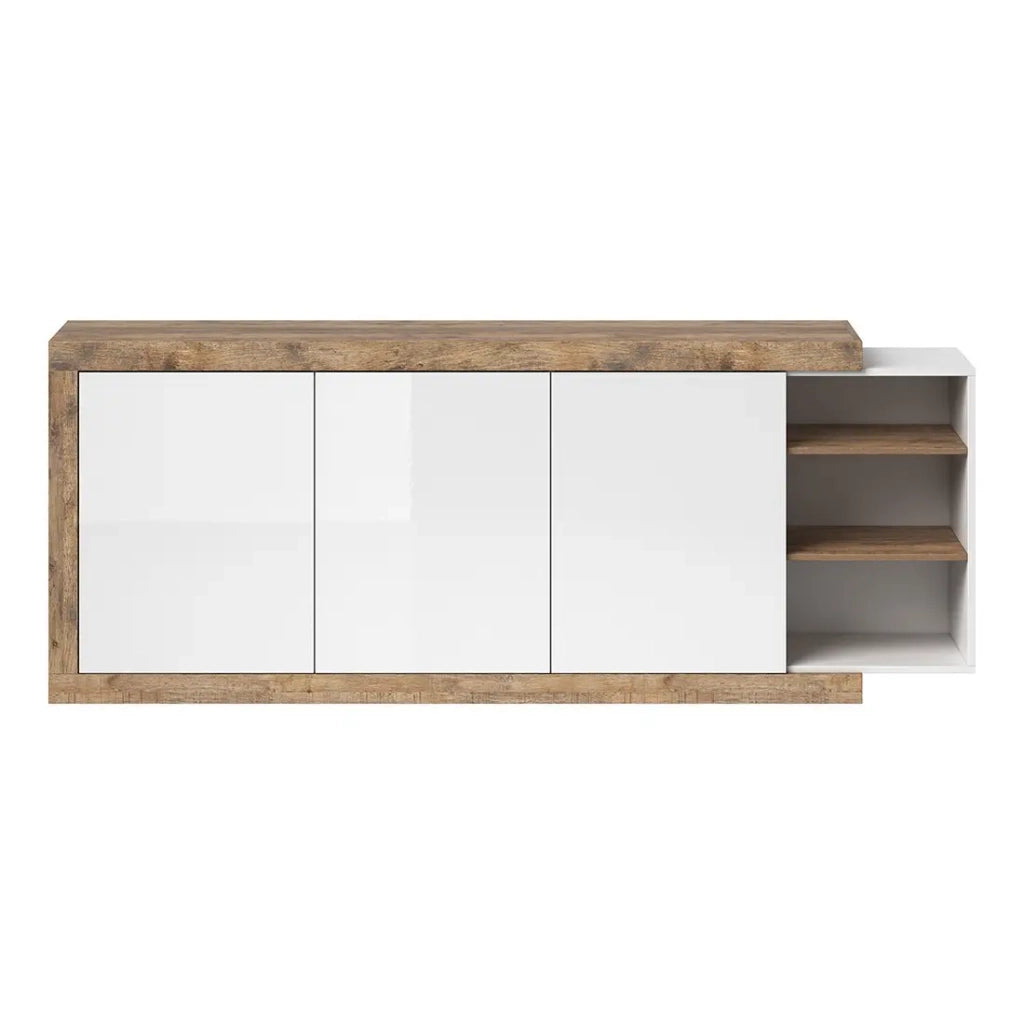 Buffet XL 220cm colori rovere e bianco lucido con numerosi vani contenitivi collezione SINATRA.