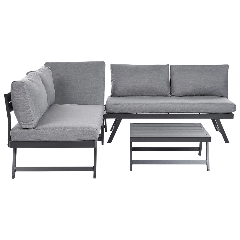 Set Divani Da Giardino 5 Posti grigio e nero Struttura Bianca Sedili Regolabili Tavolino Design Moderno