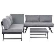 Set Divani Da Giardino 5 Posti grigio e nero Struttura Bianca Sedili Regolabili Tavolino Design Moderno