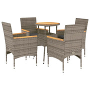 Set Pranzo Giardino 5 pz | Set Salotto da Giardino con Cuscini Grigio Polyrattan Acacia