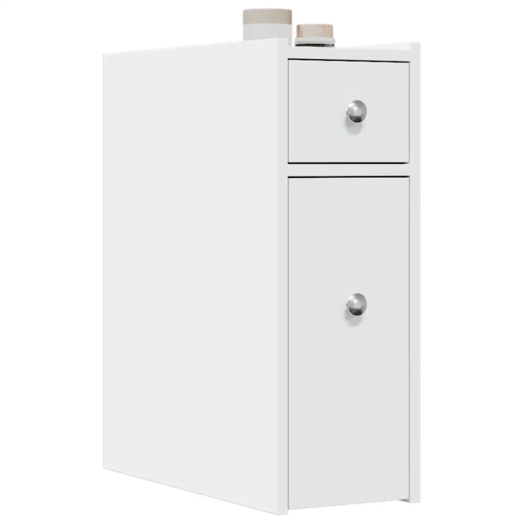 Armadietto da Bagno Stretto con Ruote Bianco in Truciolato 855286