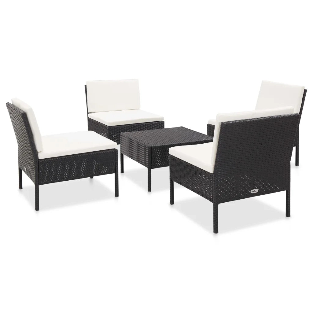 Set Divani da Giardino 5 pz con Cuscini in Polyrattan Nero cod mxl 35317