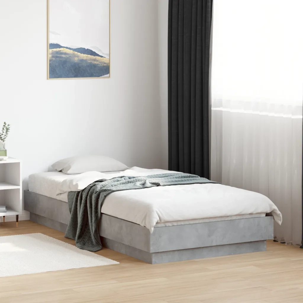 Letto singolo | Letto per adulti | Giroletto Grigio Cemento 75x190 cm in Legno Multistrato