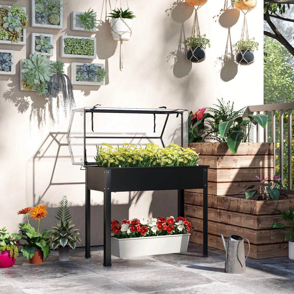 Letto da Giardino Rialzato con Copertura ¨C zephmum ¨C 100x48x124 cm Nero