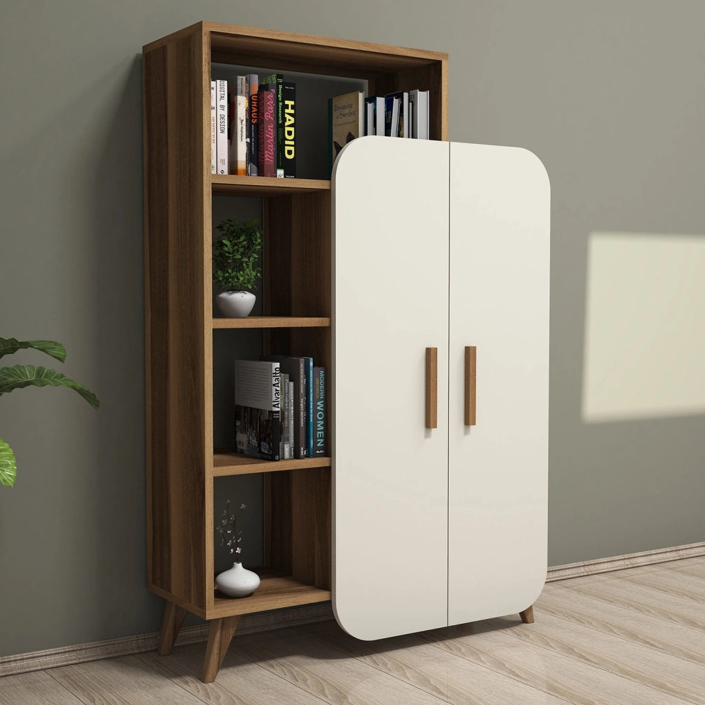 Mobile in legno con ripiano "Form" - 90 x 32 x 132 cm - Noce Crema