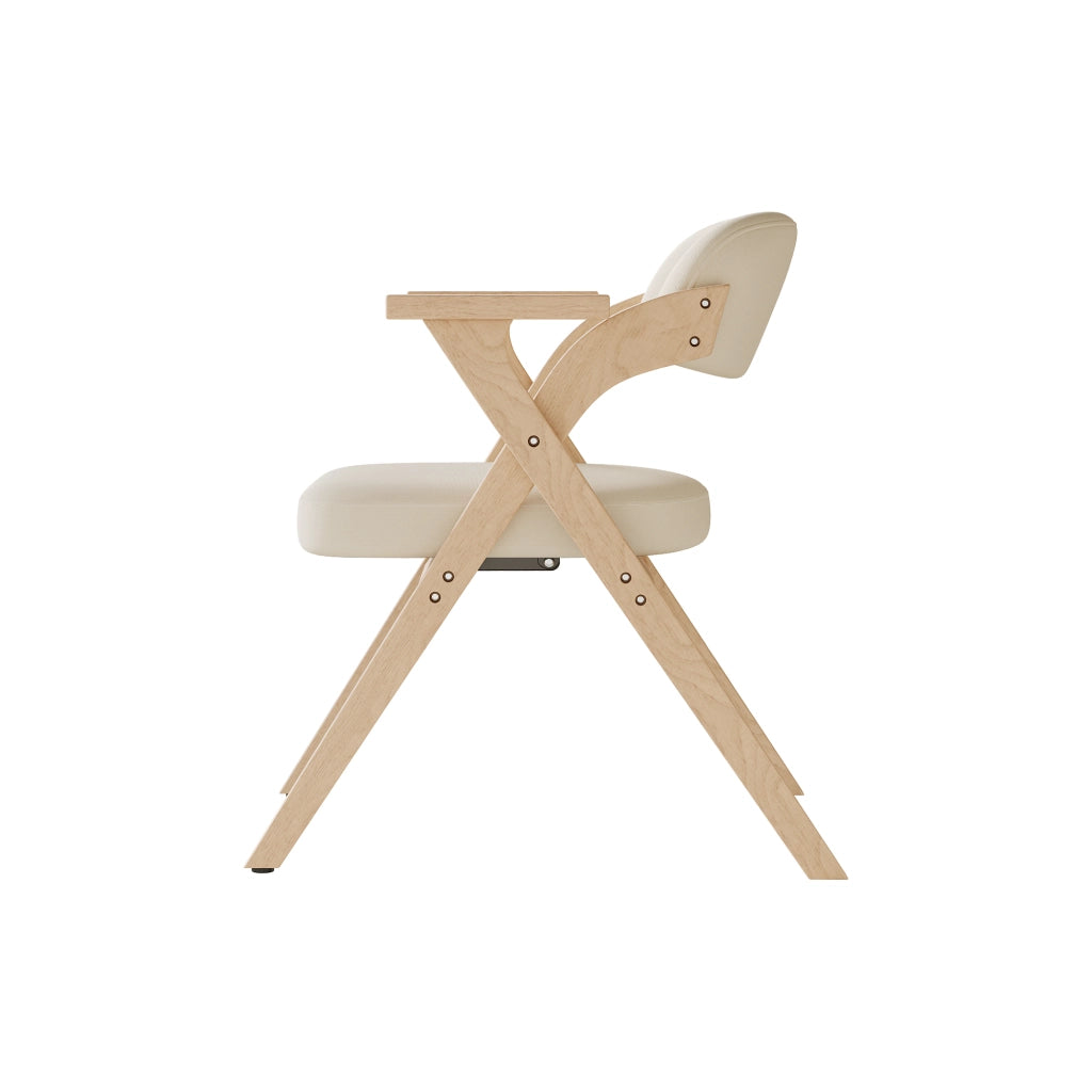 Set di 2 sedie da pranzo pieghevoli in legno massiccio con cuscino in lino, beige