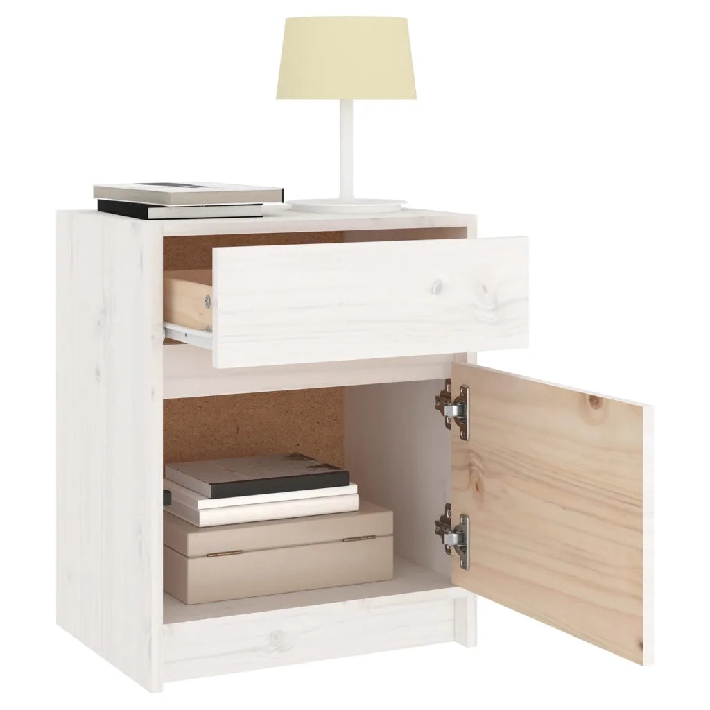 Comodini 2 pz-Set di 2 Tavolino da notte Bianchi 40x31x50 cm in Legno Massello di Pino