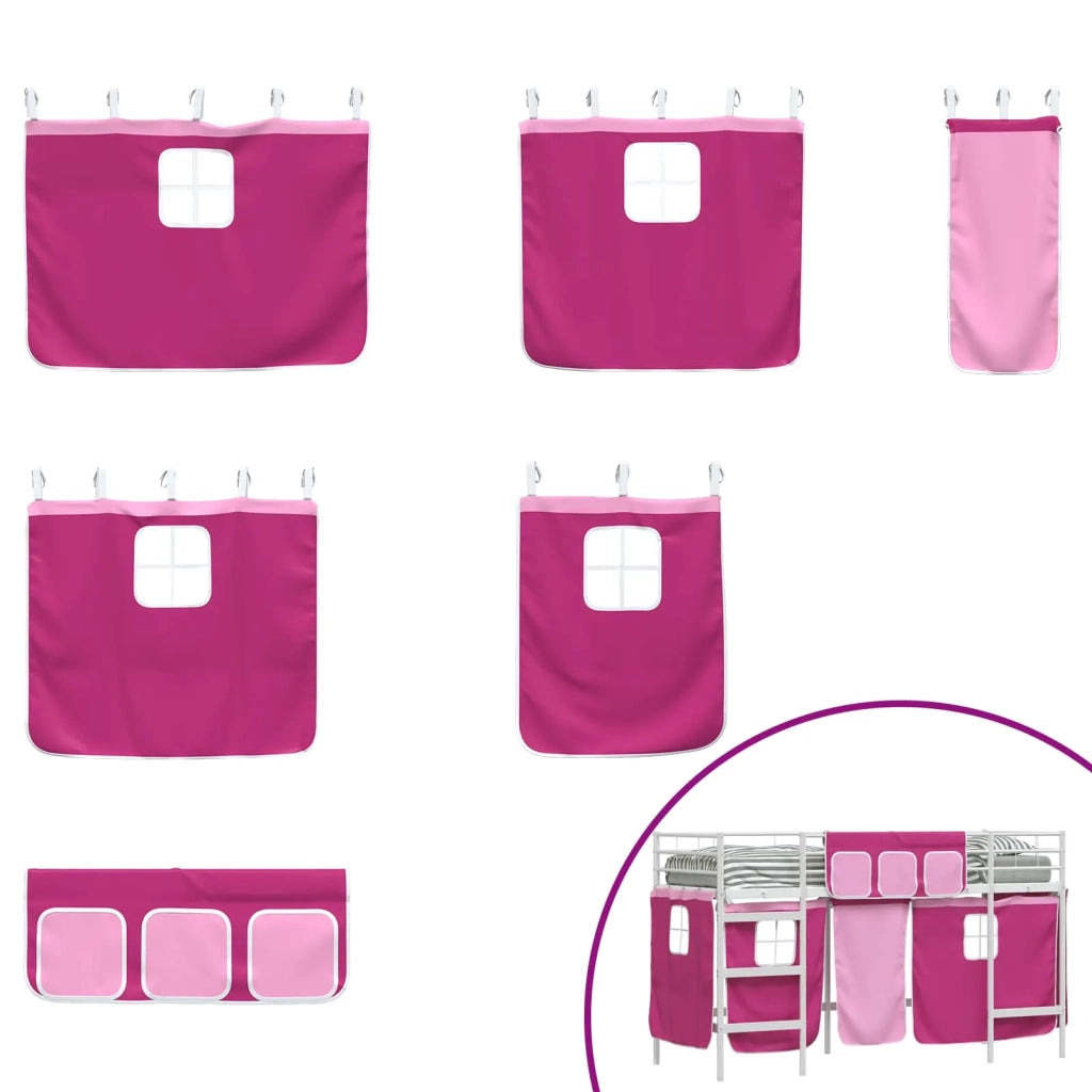 Struttura del Letto Loft per Bambini | Letto Infantile | Lettino con Tendine Bianco e Rosa