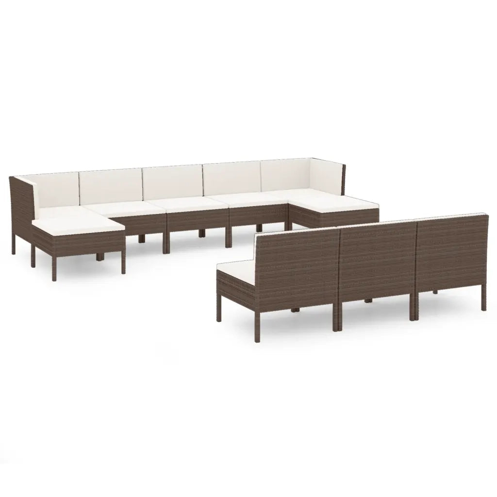 Set Divani da Giardino 10 pz con Cuscini in Polyrattan Marrone cod mxl 38475