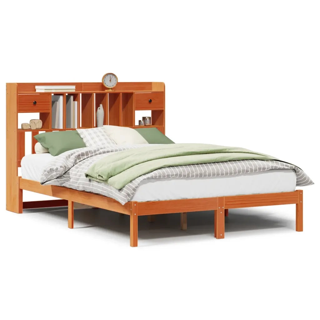 Letto Libreria senza Materasso Marrone Cera 150x200 cm in Pino