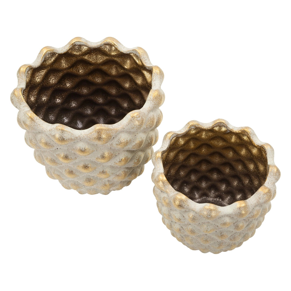 Taiping, Vaso set 2 Vasi, Finitura Geometrica a Rilievo, Beige
