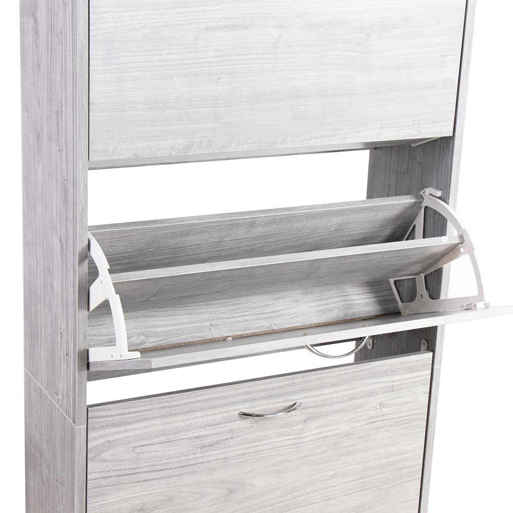 Scarpiera 4Ante Doppia Profondità Salvaspazio Grigio 63x24 H150cm Legno Mdf